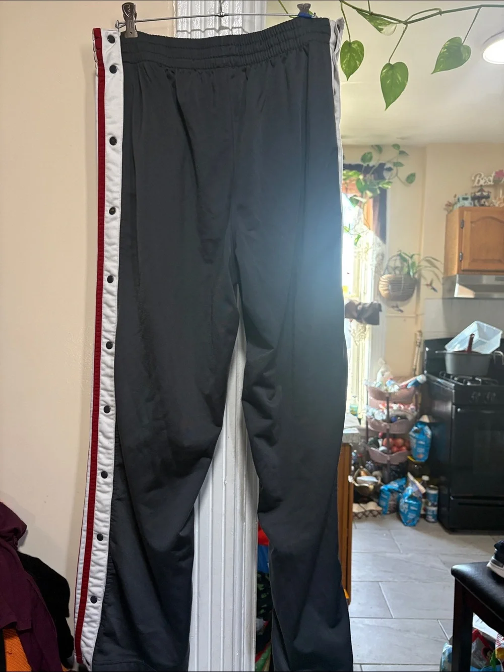 adidas Black Sweatpants with Red & White Side Stripes